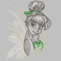 Tinkerbell fairy greyscale embroidery design