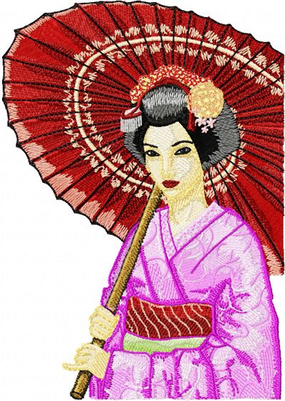 Geisha with Umbrella 3 machine embroidery design