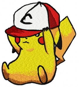 Pikachu in baseball cap 2 embroidery design