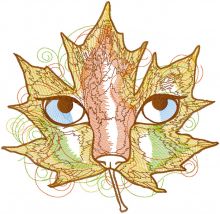 Autumn leaf cat embroidery design
