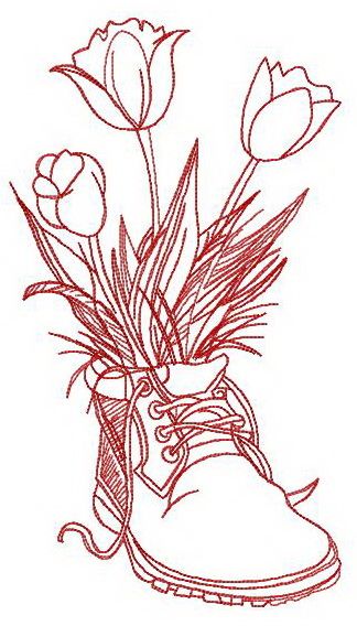 Original composition with tulips machine embroidery design