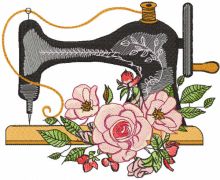 Vintage sewing machine with roses