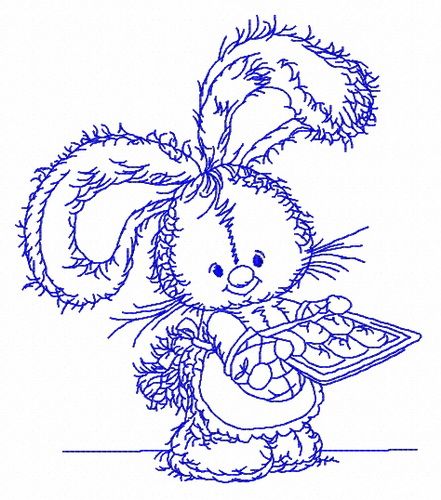 Bunny baking cookies 3 machine embroidery design