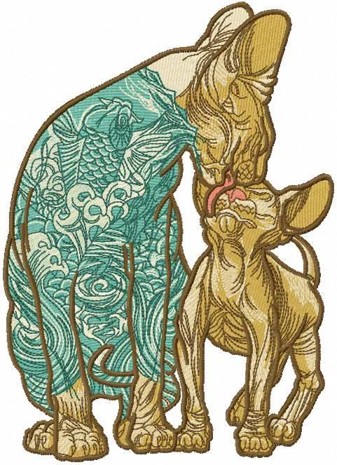 two loving modern sphynx embroidery design