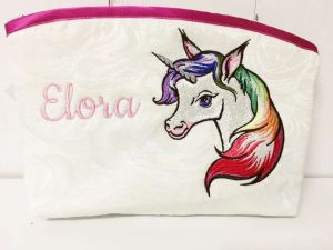 Cosmetic bag with Unicorn embroidery design