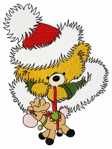 Christmas teddy with toy deer 4 machine embroidery design