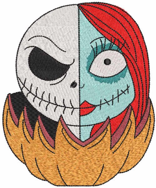 Jack and Sally from pumpkin embroidery design