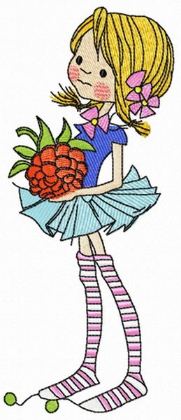Tiny girl with raspberry machine embroidery design