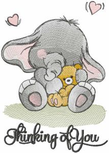 Baby elephant with toy embroidery design