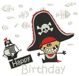 Happy pirate birthday embroidery design
