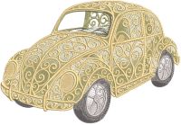 Openwork Volkswagen Beetle car embroidery design
