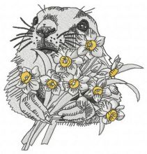 Gopher with daffodils embroidery design