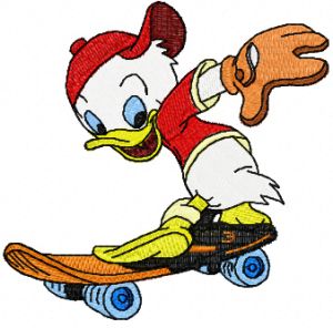Duck on a Skateboard embroidery design