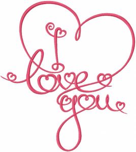I love you hearts and swirl embroidery design
