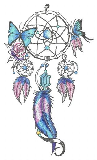 Dreamcatcher with two butterflies machine embroidery design