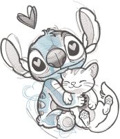 Stitch and cat embroidery design
