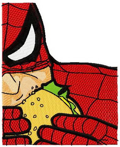 Spiderman eats burger machine embroidery design