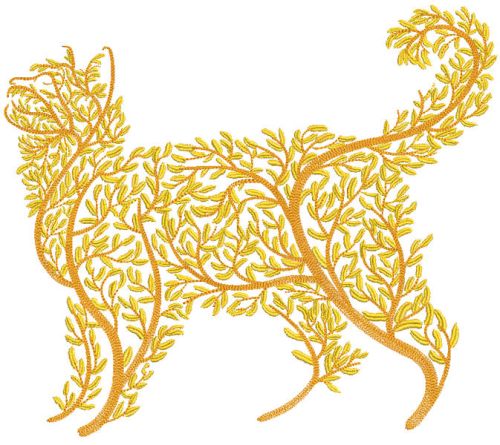 Cat in golden leaves embroidery design