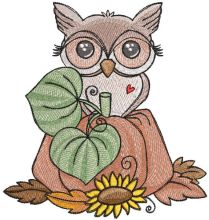 Owl autumn harvest embroidery design
