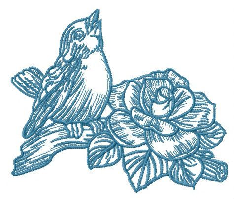 Bird sings near rose machine embroidery design