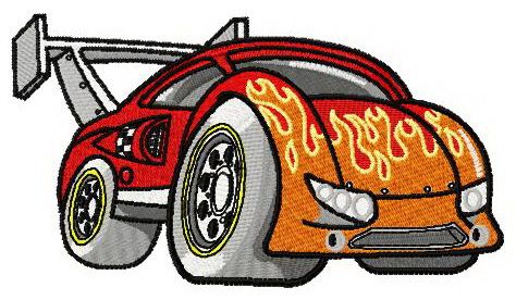 Hot rod racing car machine embroidery design
