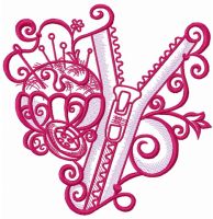 Zipper and tailor's pins embroidery design