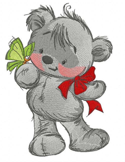 Teddy bear playing with butterfly2 machine embroidery design