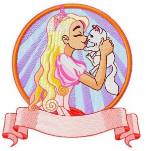 Princess with cute kitten embroidery design