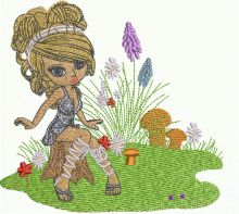 Girl in forest embroidery design