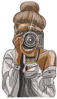 Tanned girl photographer at work embroidery design