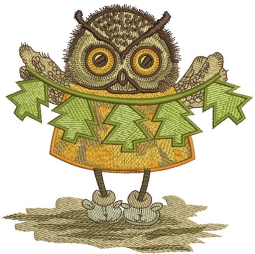 Owl with paper garland machine embroidery design