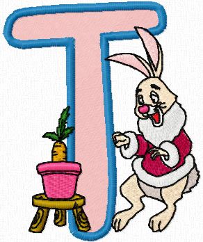 Rabbit alphabet letter t machine embroidery design