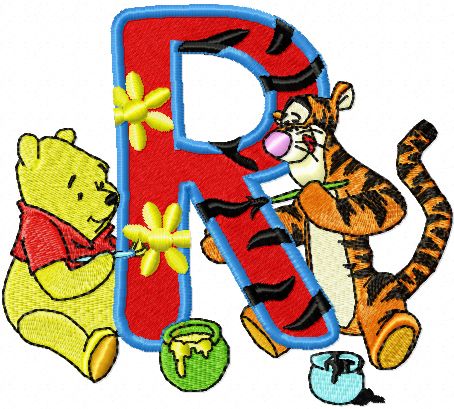Tigger Pooh alphabet letter r machine embroidery design