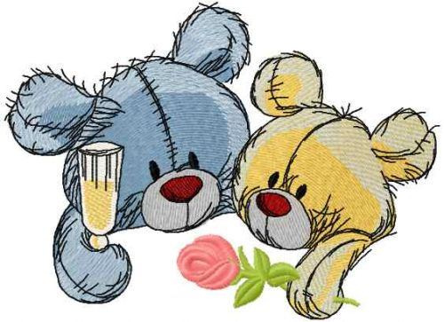 teddy bear just married embroidery design 3