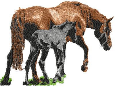 Mother and foal free machine embroidery design