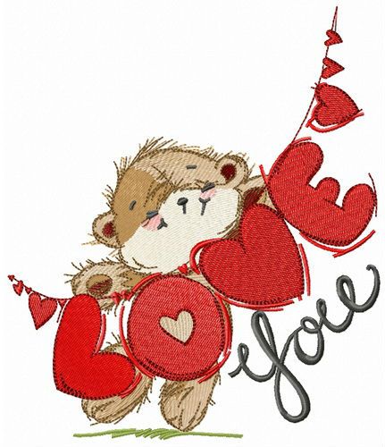 Bear with LOVE garland machine embroidery design