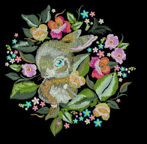 Bunny hiding machine embroidery design