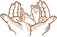 Newborn's feet on palms embroidery design