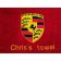 Red embroidered towel with Porsche logo