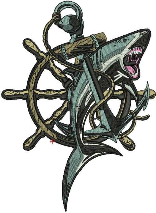 Shark and anchor embroidery design