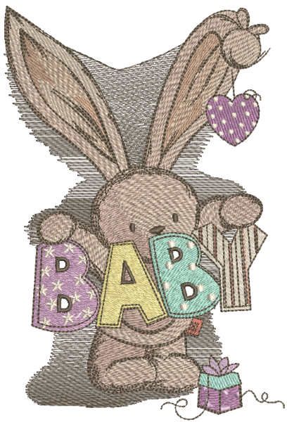 Baby bunny toy embroidery design