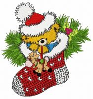 Christmas teddy with toy deer embroidery design