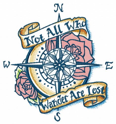 Compass and motto machine embroidery design