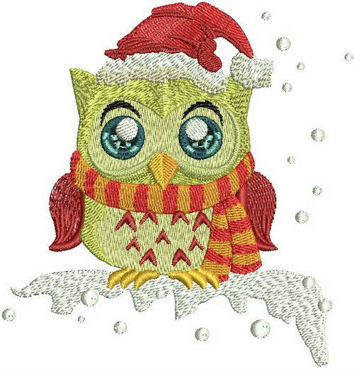 Owl in Santa hat machine embroidery design
