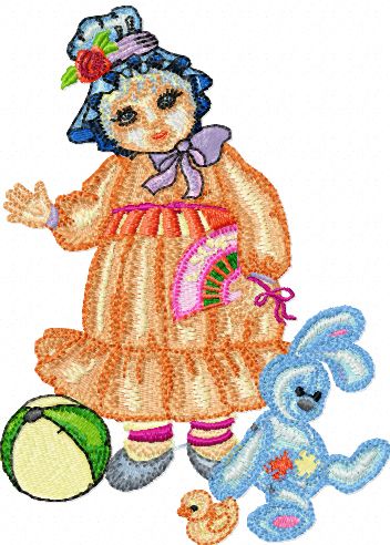 Doll with Toys machine embroidery design