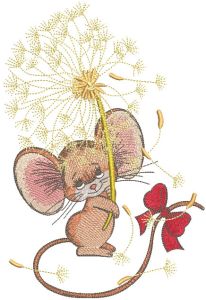 Mouse with dandelion and bow embroidery design