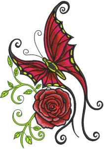 Butterfly and rose embroidery design