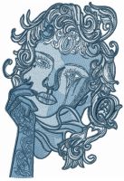 Pensive lady embroidery design