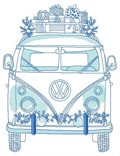 Volkswagen bus machine embroidery design