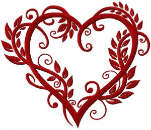 Heart wrapped up by leaves embroidery design